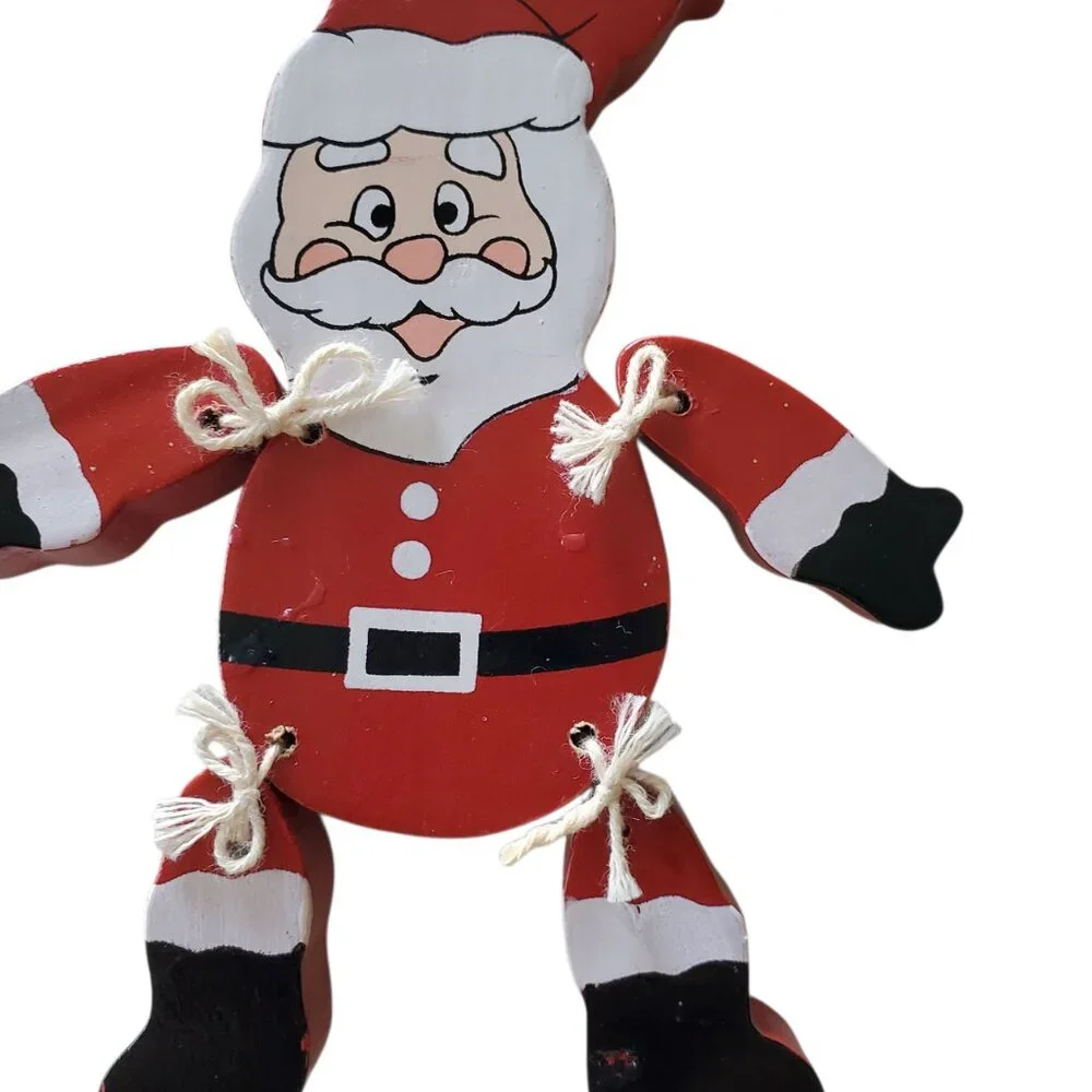 Wood Painted Santa Ornament Retro Vintage Look